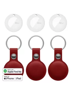 MiLi MiTag tracker localisateur Pack de 3 + Etui Cuir porte-clés - Rouge