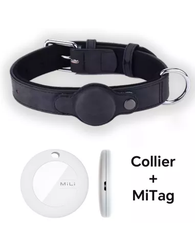 Collier de suivie Cuir pour Chien + Traqueur MiLi MiTag Anti-Perte ...