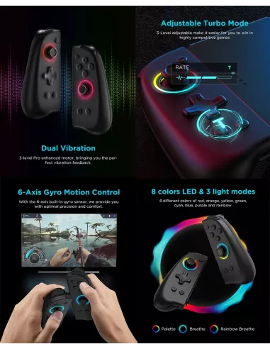 Paire de manettes Joycon RGB pour Nintendo Switch/OLED - Noir | Ibroz