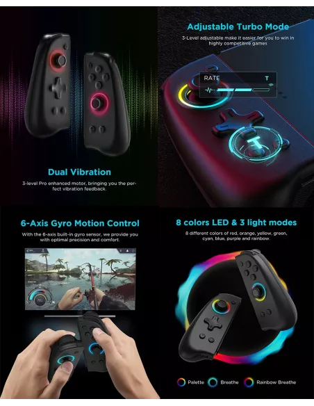 Paire de manettes Joycon RGB pour Nintendo Switch/OLED - Noir | Ibroz