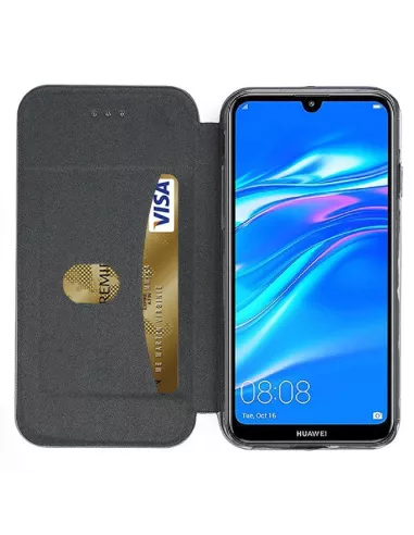 Huawei Y7 2019 Etui folio cuir CLAM - Noir | Ibroz