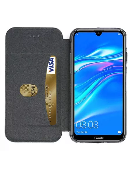 Huawei Y7 2019 Etui folio cuir CLAM - Noir | Ibroz