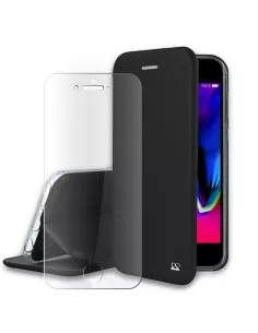 iPhone 7/8 Plus Folio Leather Case + 9H Tempered Glass - Black | Ibroz
