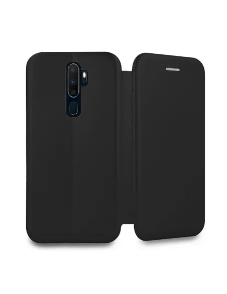Oppo A9 Folio Clam Leather Case + Tempered Glass + Black | Ibroz