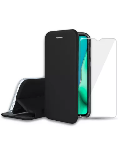 Oppo A9 Etui Cuir Folio Clam + Verre Trempé + Noir | Ibroz
