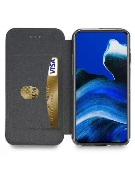 Oppo Reno 2 Etui Cuir Folio Clam + Verre Trempé + Noir | Ibroz