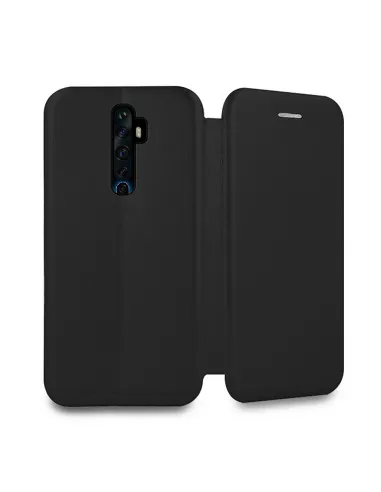 Oppo Reno 2 Leather Case Folio Clam + Tempered Glass + Black | Ibroz