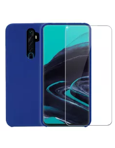 Oppo Reno 2 Case Liquid Silicone + Tempered Glass + Blue | Ibroz