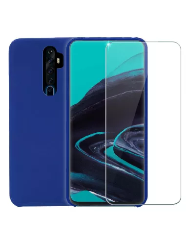 Oppo Reno 2 Case Liquid Silicone + Tempered Glass + Blue | Ibroz