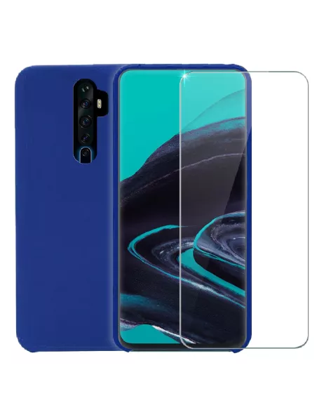 Oppo Reno 2 Coque Liquid Silicone + Verre Trempé + Bleu | Ibroz