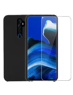 Oppo Reno 2Z Coque Liquid Silicone + Verre Trempé 9H - Noir | Ibroz