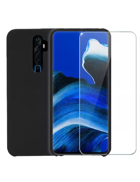 Oppo Reno 2Z Liquid Silicone Case + 9H Tempered Glass - Black | Ibroz