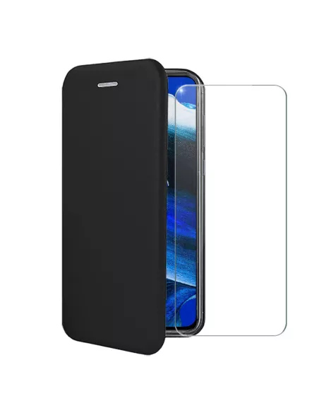 Oppo Reno 2 Leather Case Folio Clam + Tempered Glass + Black | Ibroz