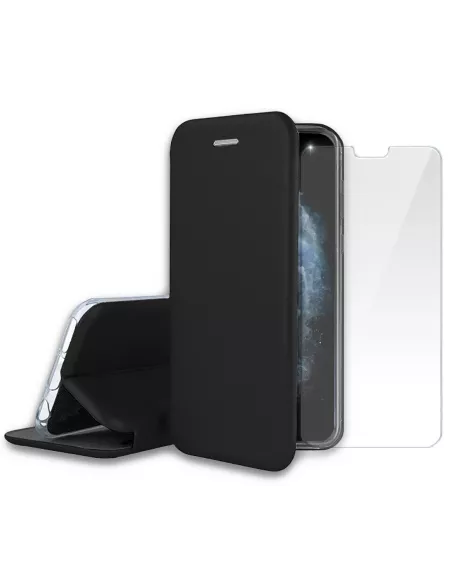 iPhone 11 Pro Folio Leather Case + 9H Tempered Glass Screen Protector - ...