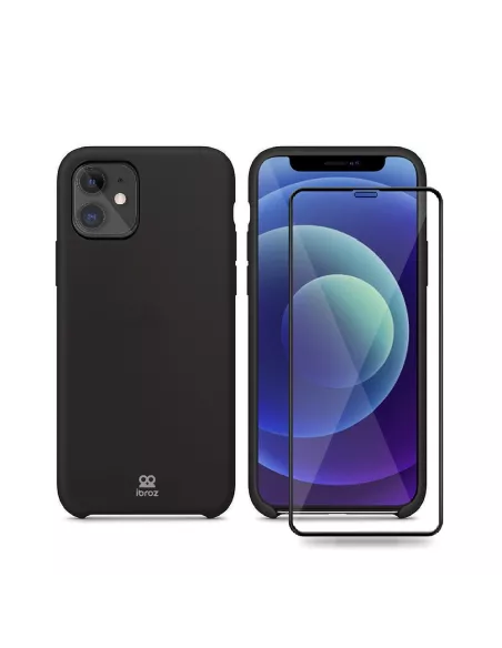 iPhone 12 Mini Coque Liquid Silicone + Verre trempé - Noir | Ibroz