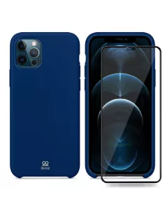 iPhone 12 Pro Max Coque Liquid Silicone + Verre trempé - Bleu Marin...