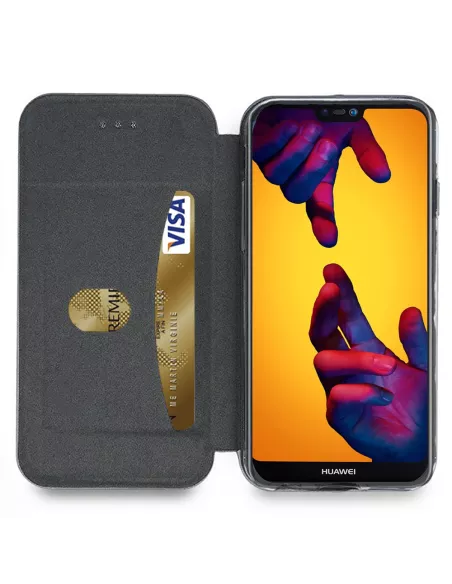 Huawei P20 Lite Leather folio case Clam - Black | Ibroz