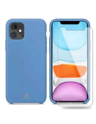 iPhone 11 Liquid Silicone + Tempered Glass Case - Sky Blue | Ibroz