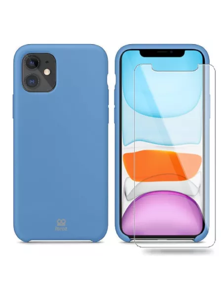 iPhone 11 Coque Liquid Silicone + Verre trempé - Bleu ciel | Ibroz