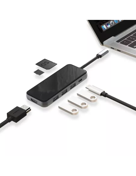 Hub 7 en 1 TIGER 7 - USB C vers PD Charge + 3 Ports USB 3.0 + HDMI ...