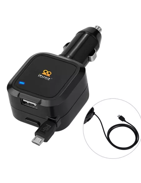 Car Charger 3.5A Retractable Cable Micro USB and USB Port | Ibroz
