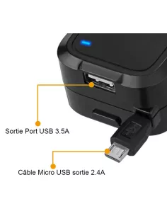 Chargeur voiture 3.5A Cable Rétractable Micro USB et Port USB | Ibroz 2