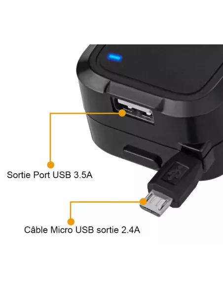 Chargeur voiture 3.5A Cable Rétractable Micro USB et Port USB | Ibroz