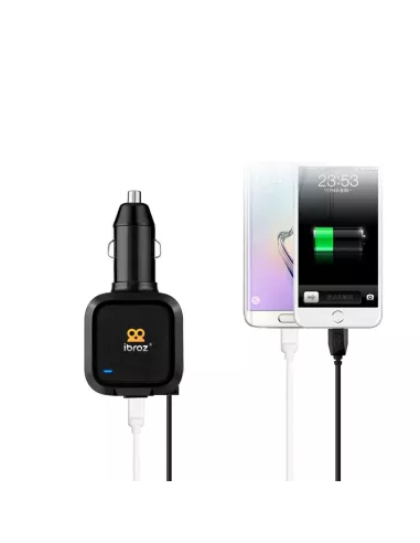 Chargeur voiture 3.5A Cable Rétractable Micro USB et Port USB | Ibroz
