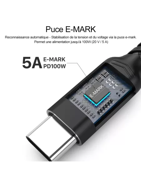 Câble USB-C vers USB-C Fast-X 100W/5A (2 mètres) 10Gbps - Noir | Ibroz