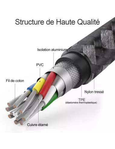 Câble USB-C vers USB-C Fast-X 100W/5A (2 mètres) 10Gbps - Noir | Ibroz