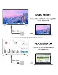 Adaptateur Video HDMI / USB-C + 1 Port USB-C + 1 Port USB 3.0 | Ibroz 2