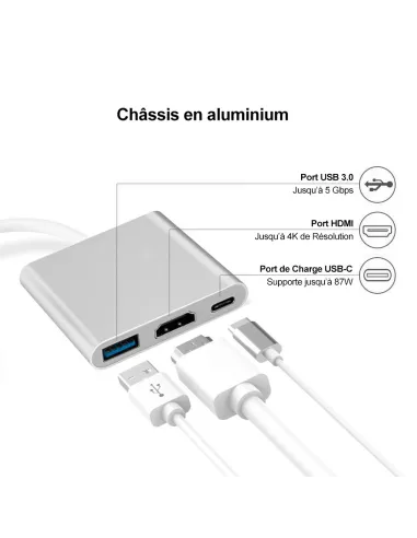 Adaptateur Video HDMI / USB-C + 1 Port USB-C + 1 Port USB 3.0 | Ibroz