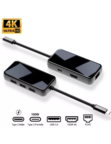 Hub 6 en 1 TIGER 6 - USB C vers PD Charge + 3 Ports USB 3.0 + HDMI ...