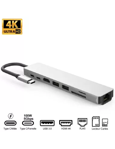 Hub 8 in 1 TIGER 8 - USB C to PD Charge + 2 USB 3.0 Ports + 2 USB...
