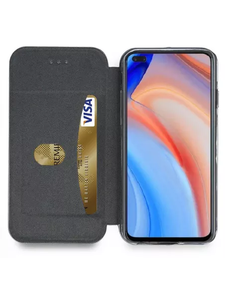 Oppo Reno 4 Etui Cuir Folio Clam + Verre Trempé - Noir | Ibroz