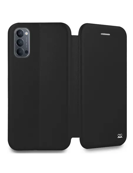 Oppo Reno 4 Etui Cuir Folio Clam + Verre Trempé - Noir | Ibroz