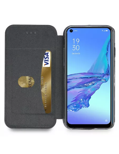 Oppo A53s Folio Clam Leather Case + Tempered Glass - Black | Ibroz