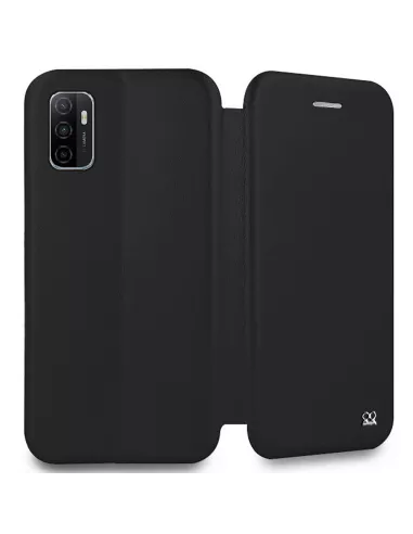Oppo A53s Folio Clam Leather Case + Tempered Glass - Black | Ibroz