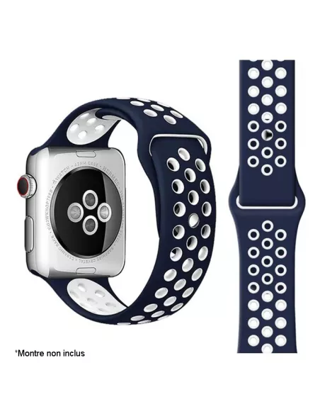 Bracelet Sport Apple Watch 7, 6, SE, 5, 4, 3 - Marine/Blanc | Ibroz