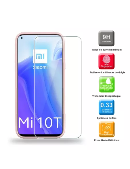 Xiaomi Mi 10T Coque Liquid Silicone Soft Touch rose + Tempered Glass ...