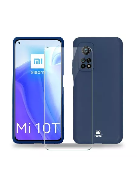 Xiaomi Mi 10T Coque Liquid Silicone Soft Touch bleu + Verre Trempé ...