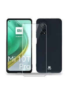 Xiaomi Mi 10T Pro Coque Liquid Silicone Soft Touch noir + Verre Tre...