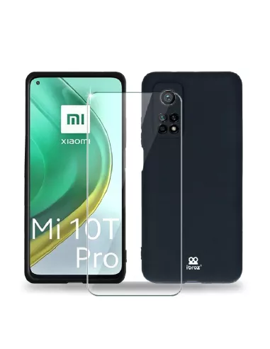 Xiaomi Mi 10T Pro Coque Liquid Silicone Soft Touch noir + Verre Tre...