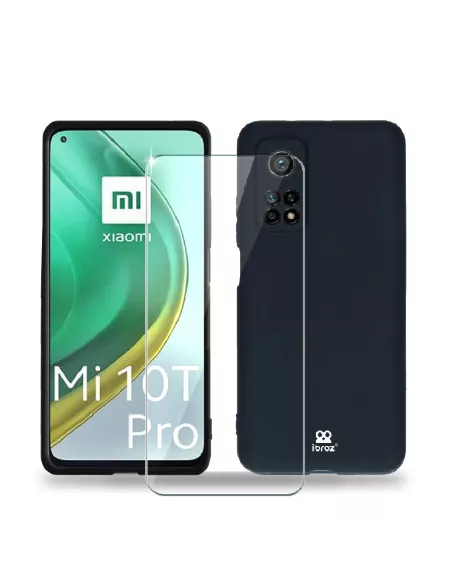 Xiaomi Mi 10T Pro Coque Liquid Silicone Soft Touch noir + Verre Tre...