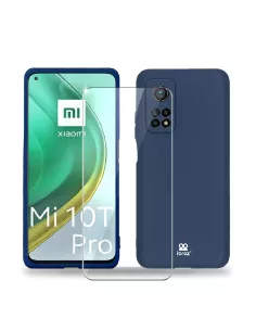 Xiaomi Mi 10T Pro Coque Liquid Silicone Soft Touch bleu + Verre Tre...