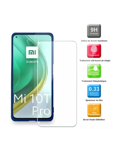 Xiaomi Mi 10T Pro Coque Liquid Silicone Soft Touch bleu + Verre Tre...