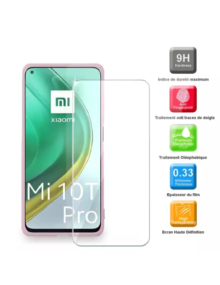 Xiaomi Mi 10T Pro Coque Liquid Silicone Soft Touch rose + Verre Tre...