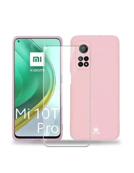 Xiaomi Mi 10T Pro Coque Liquid Silicone Soft Touch rose + Verre Tre...