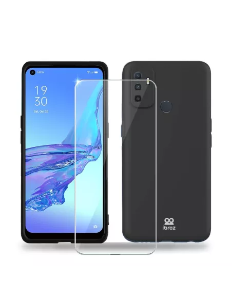 Oppo A53s Coque Liquid Silicone + Verre Trempé 9H - Black | Ibroz