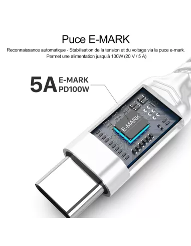 ibroz-Câble USB-C 100W-5A, 10-Gbit/s-puce-E-mark